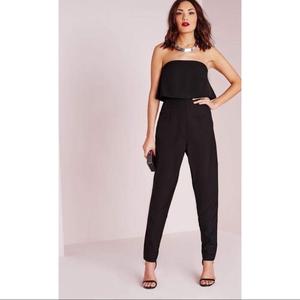 NWT Missguided Black Bandeau Double Layer Jumpsuit